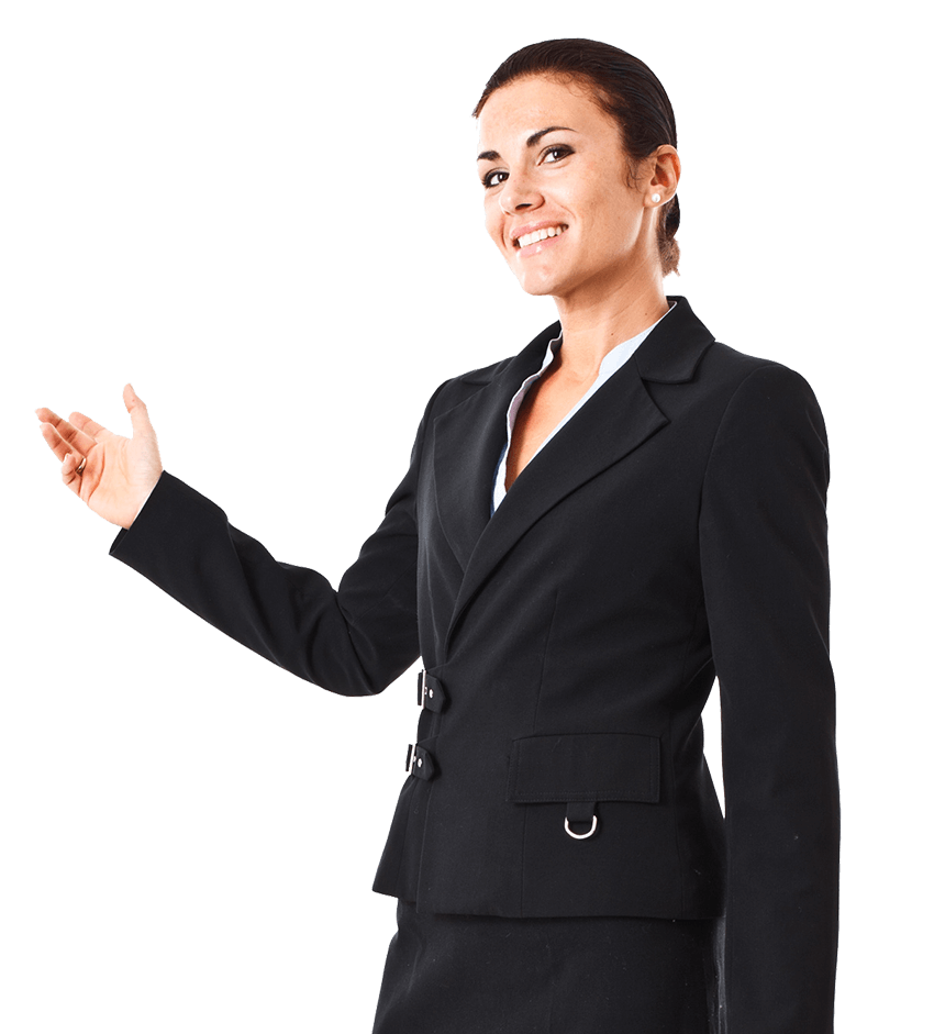 Female agent pointing left